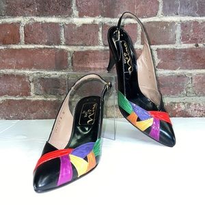 Rainbow Leather pump pointed toe sling back women’s size 8 black heel